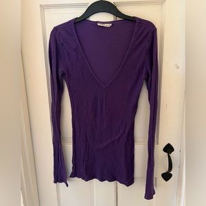 Purple Woman’s Thermal Weave Long Sleeve V-neck Top, Large